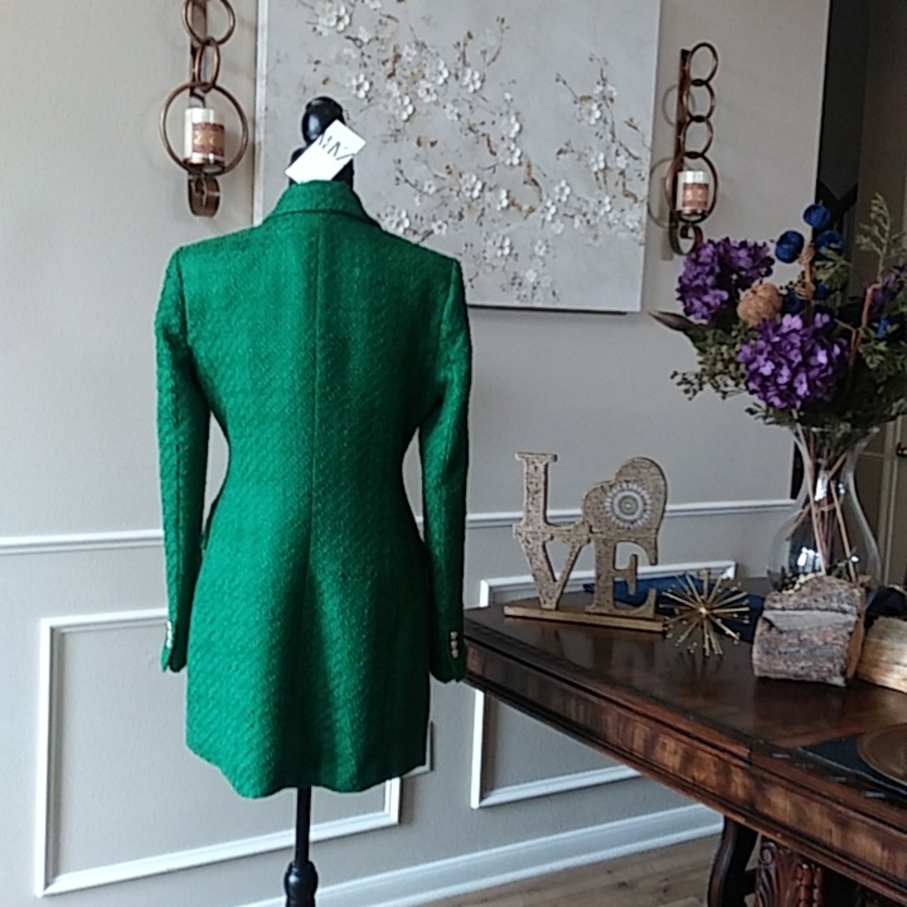 NWT Zara Green Texture Long Blazer Coat. Size M - Picture 8 of 17